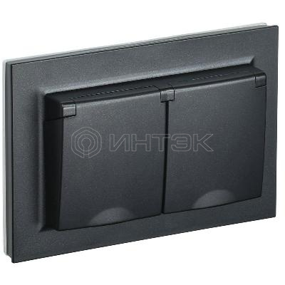 Розетка 2-м СП BRITE РСбш12-3-44-БрЧ 16А в сборе IP44 с крышкой черн. IEK BR-R26-16-44-K02-F изображение, фото