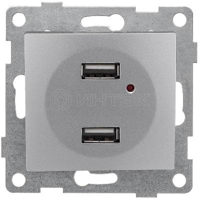 Розетка USB 2-м СП Bravo механизм серебр. GUSI С10USB2-004 изображение, фото