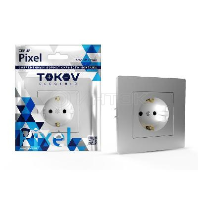 Розетка 1-м СП Pixel 16А IP20 с заземл. защ. шторки в сборе алюм. TOKOV ELECTRIC TKE-PX-R1FZSF-C03 изображение, фото