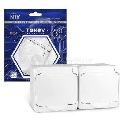 Розетка 2-м ОП Nix 16А IP54 250В с заземл. с крышкой бел. TOKOV ELECTRIC TKE-NX-R2Z-C01-IP54 изображение, фото