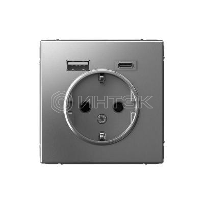 Розетка ArtGallery 16А с 2-мя заряд. устройствами USB A+C 5В/2.4А/3А 2х5В/1.5А механизм сталь Systeme Electric GAL000932 изображение, фото