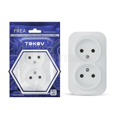 Розетка 2-м ОП Frea 16А IP20 250В без заземл. АБС-пластик бел. TOKOV ELECTRIC TKE-FR-R2-C01 изображение, фото