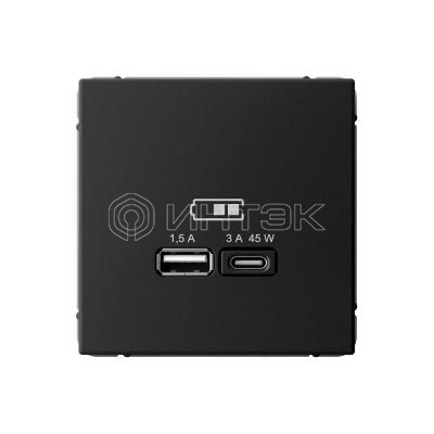 Розетка USB ArtGallery тип A+C 45Вт QC PD высокоскор. ЗУ механизм карбон Systeme Electric GAL001029 изображение, фото