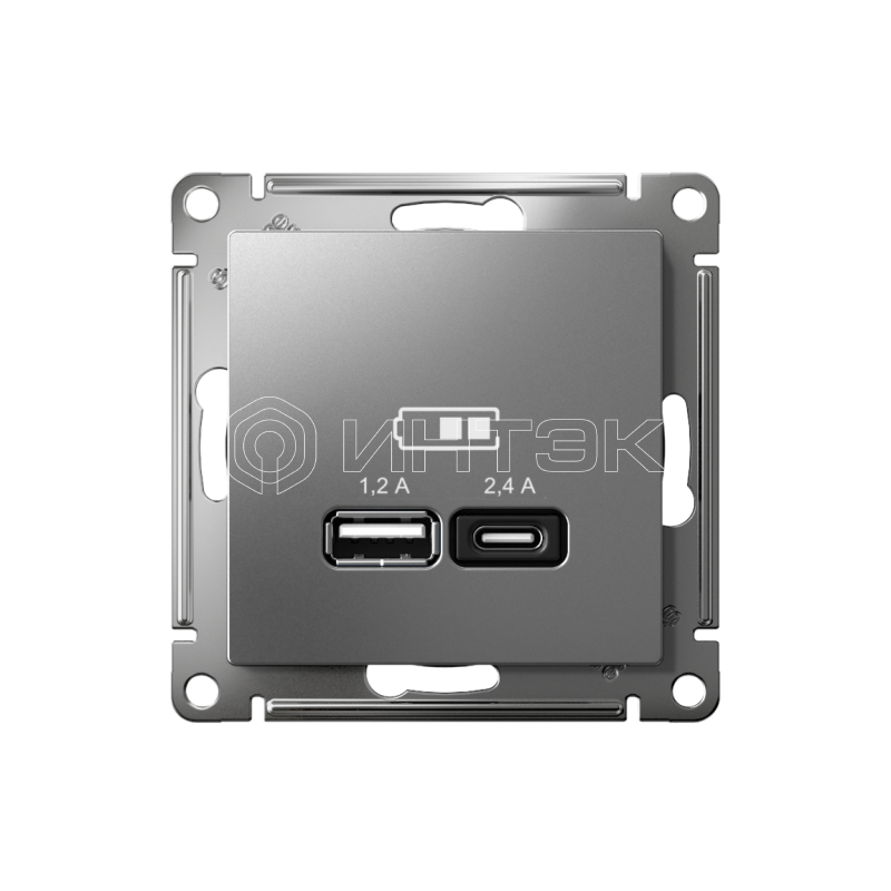 Розетка USB AtlasDesign тип A+C 5В/2.4А 2х5В/1.2А механизм сталь Systeme Electric ATN000939 изображение, фото