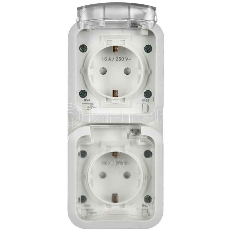 Розетка 2-м ОП TORS TS332 16А IP55 вертикал. с заземл. с крышкой бел. IEK TS-R26-16-55-V-K01 изображение, фото
