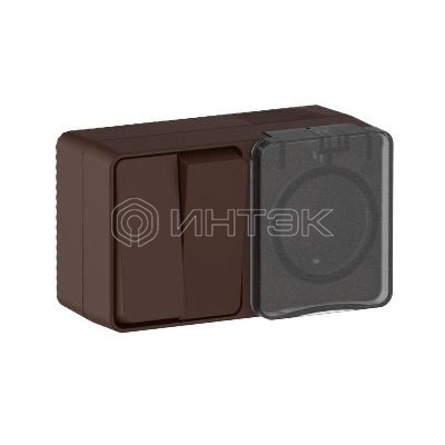 Блок ОП AtlasDesign PROFI IP54 (розетка 1-м 16А заземл. защ. шторки + 2-кл. выключатель 10А) корич. Systeme Electric ATN546074 изображение, фото