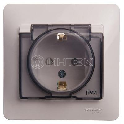 Розетка 1-м СП Glossa 16А IP44 с заземл. защ. шторки с крышкой в сборе бел.  Systeme Electric GSL000148 изображение, фото