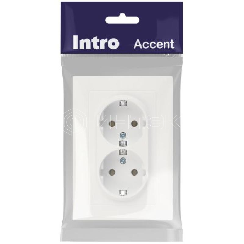 Розетка 2-м СП Accent 6-205-01М 16А IP20 250В 2P+E Schuko AL/CU бел. матов. Intro Б0063487 изображение, фото
