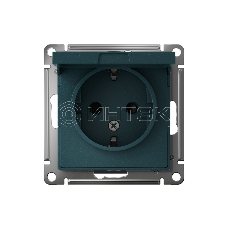 Розетка 1-м СП AtlasDesign 16А IP20 с заземл. защ. шторки с крышкой механизм изумруд  Systeme Electric ATN000846 изображение, фото