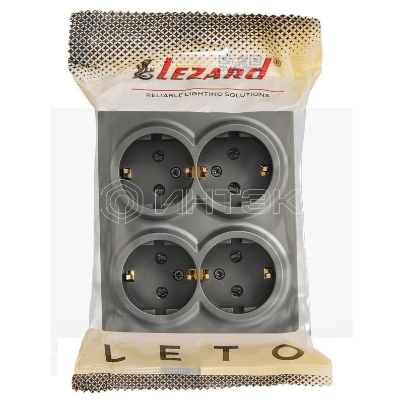 Розетка 4-м ОП LETO с заземл. закрытый корпус ПБТ платина LEZARD 752-3500-127BDP изображение, фото