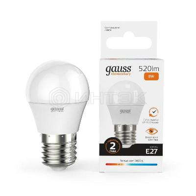 Лампа светодиодная Elementary 8Вт P45 шар 3000К тепл. бел. E27 520лм GAUSS 53218 изображение, фото