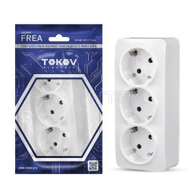 Розетка 3-м ОП Frea 16А IP20 250В с заземл. АБС-пластик бел. TOKOV ELECTRIC TKE-FR-R3Z-C01 изображение, фото