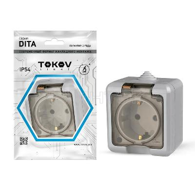 Розетка 1-м ОП Dita 16А IP54 250В с заземл. с прозр. крышкой сер. TOKOV ELECTRIC TKL-DT-R1Z-C06T-IP54 изображение, фото
