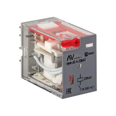 Реле промежуточное RPAt 22/4 5А 230В AC с кнопкой и мех. индикацией AVERES EKF rpat-22-4-230AC изображение, фото