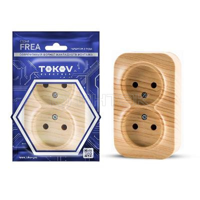 Розетка 2-м ОП Frea 16А IP20 250В без заземл. АБС-пластик сосна TOKOV ELECTRIC TKE-FR-R2-C25 изображение, фото
