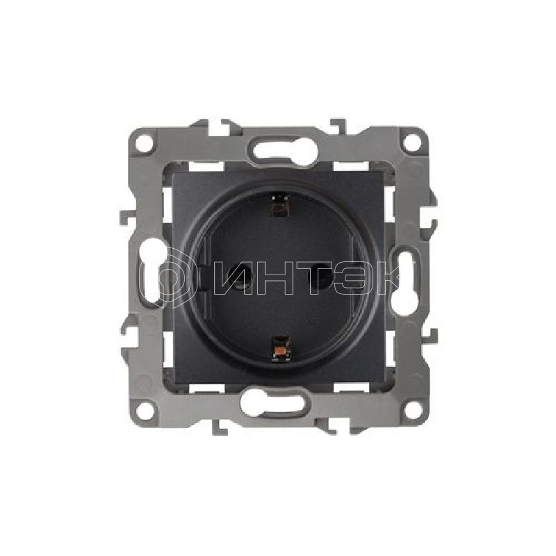 Розетка 1-м СП Эра12 12-2101-05 16А IP20 16AX 250В 2P+E Schuko механизм антрацит Эра Б0014679 изображение, фото