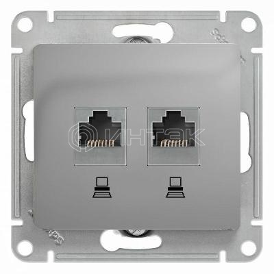 Розетка компьютерная 2-м Glossa RJ45 кат.5E механизм алюм. Systeme Electric GSL000385KK изображение, фото