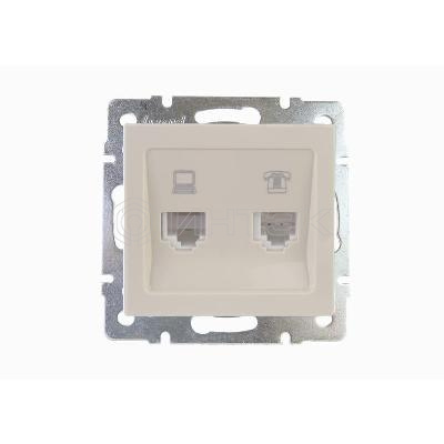 Розетка компьютерная + телефонная 2-м СП Rain RJ45 + RJ11 16А IP20 механизм крем. LEZARD 703-0388-143 изображение, фото