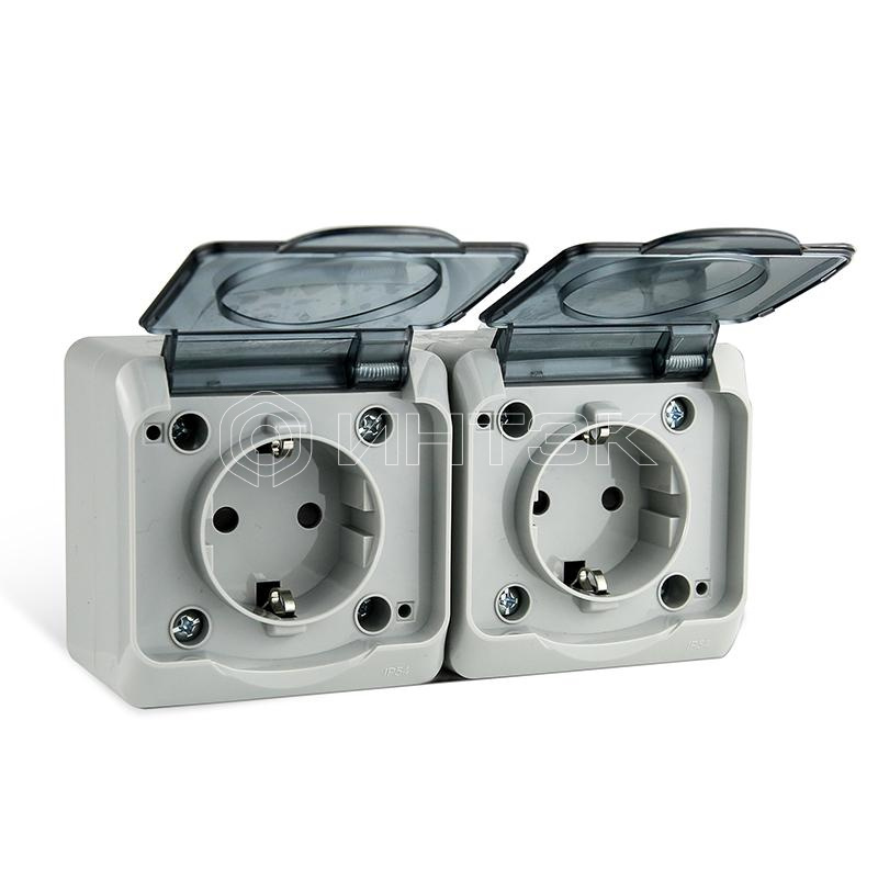 Розетка 2-м ОП Nix 16А IP54 250В с заземл. с прозр. крышкой сер. TOKOV ELECTRIC TKE-NX-R2Z-C06T-IP54 изображение, фото