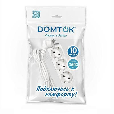 Удлинитель 3х10м с заземл. 16А IP20 3.5кВт ПВС 3х1 бел. DOMTOK 2390 изображение, фото
