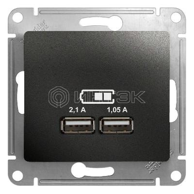 Розетка USB 2-м СП Glossa тип A+A 5В/2100мА 2х5В/1050мА механизм антрацит Systeme Electric GSL000733 изображение, фото
