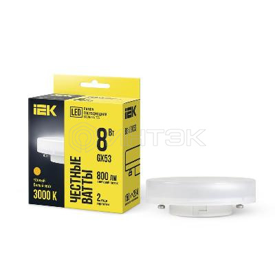 Лампа светодиодная T75 таблетка 8Вт 230В 3000К GX53 IEK LLE-T80-8-230-30-GX53 изображение, фото