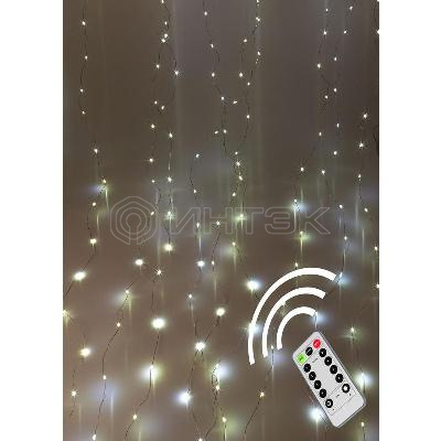Гирлянда светодиодная "Дождь" 3х3м 300LED с крючками для крепления тепл. бел. 8 режимов мигания питание от USB 5В пульт ДУ КОСМОС KOC_CUR-U103 изображение, фото