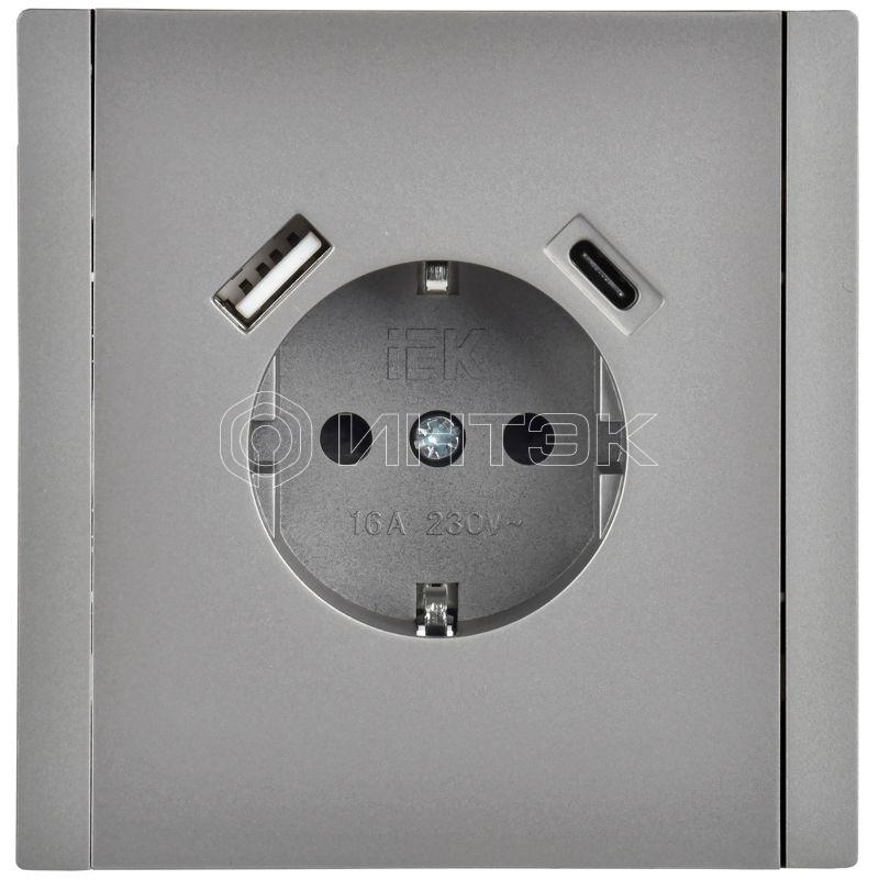 Розетка FORTE&PIANO FP547 16А USB A+C 18Вт с заземл. защ. шторки винт. крепл. сталь IEK FP-R14-16-U22-018-K46 изображение, фото
