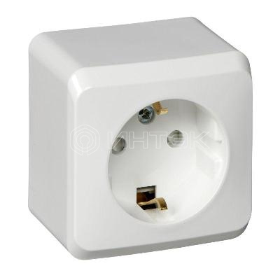 Розетка 1-м ОП Этюд 16А IP20 250В с заземл. защ. шторки бел.  Systeme Electric PA16-004B изображение, фото