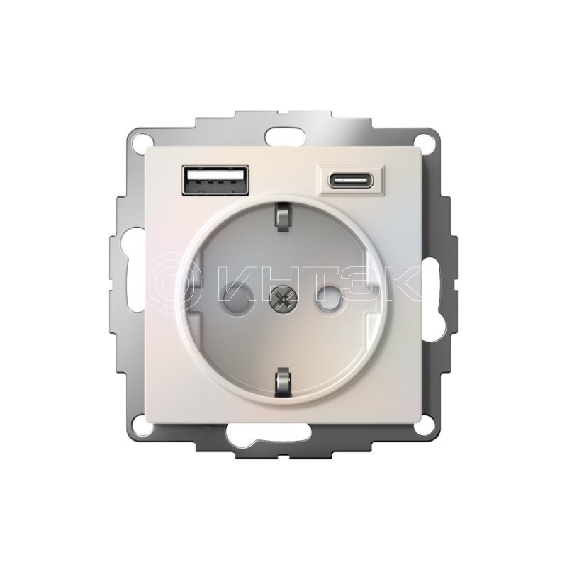 Розетка AtlasDesign 16А с 2-мя заряд. устройствами USB тип A+C 5В/2.4А 2х5В/1.2А механизм жемчуж. Systeme Electric ATN000432 изображение, фото