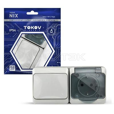 Блок ОП Nix (розетка 16А 250В с заземл. + 1-кл. выкл. 10А) IP54 сер. TOKOV ELECTRIC TKE-NX-V1RZ-C06T-IP54 изображение, фото