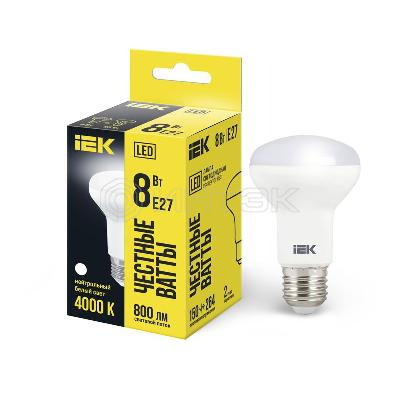 Лампа светодиодная 8Вт R63 4000К нейтр. бел. E27 720лм 230-240В IEK LLE-R63-8-230-40-E27 изображение, фото