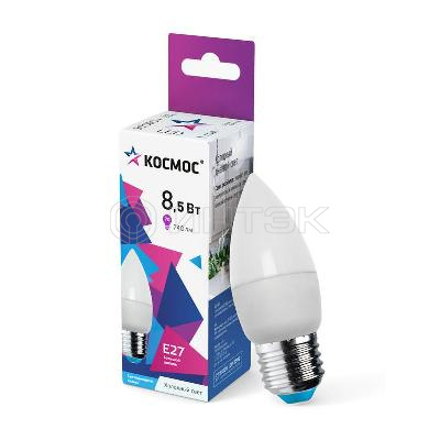 Лампа светодиодная 8.5Вт свеча 6500К холод. бел. E27 220В КОСМОС LkecLED8.5wCNE2765 изображение, фото