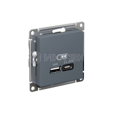 Розетка USB AtlasDesign тип A+C 45Вт QC PD высокоскор. ЗУ механизм грифель Systeme Electric ATN000729 изображение, фото