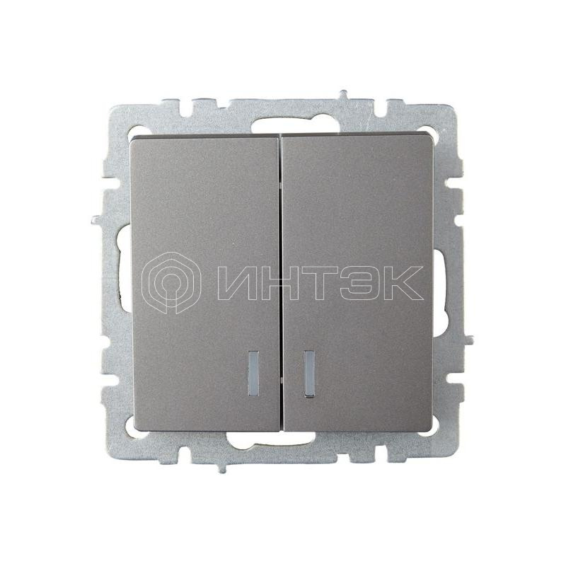 Выключатель 2-кл. СП BRITE ВС10-2-1-БрС 10А с индик. механизм сталь IEK BR-V20-1-10-K46 изображение, фото