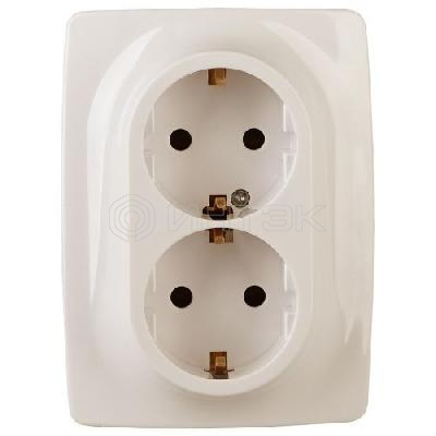 Розетка 2-м СП Эра12 12-2106-02 16А IP20 16AX 250В 2х2P+E Schuko сл. кость Эра Б0031229 изображение, фото