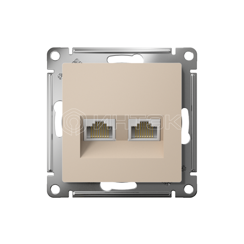 Розетка компьютерная 2-м AtlasDesign RJ45+RJ45 кат.5E механизм песочн. Systeme Electric ATN001285 изображение, фото