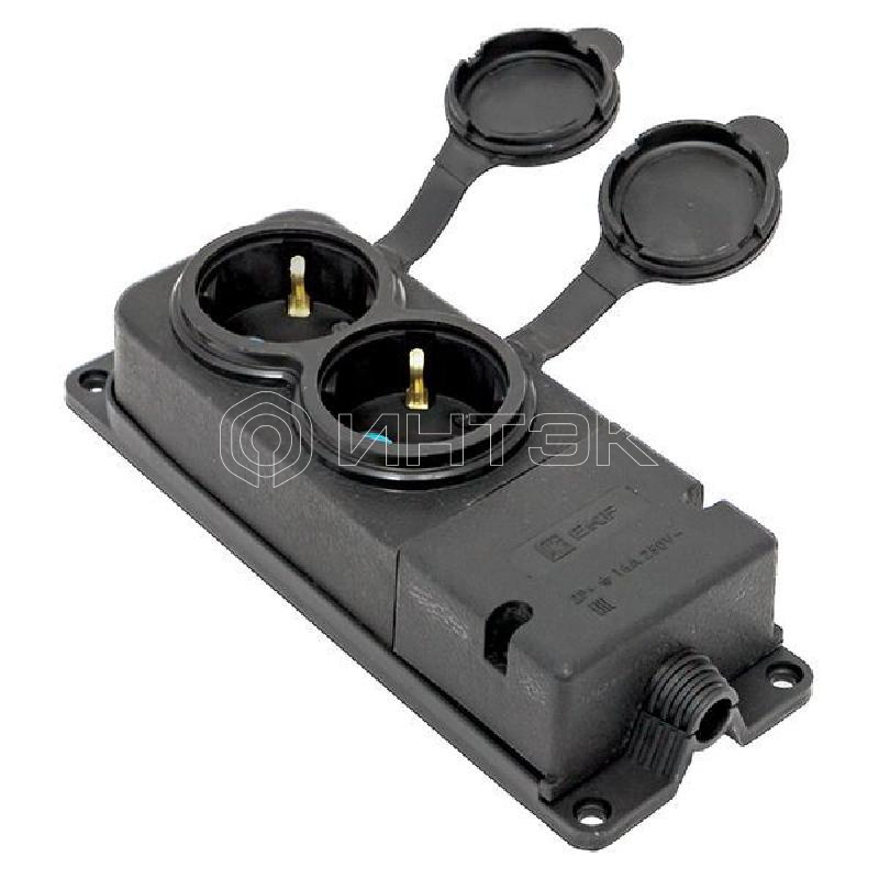 Колодка 2-м 16А IP44 2P+PE 230В с защ. крышками каучук PROxima EKF RPS-018-16-230-44-r изображение, фото