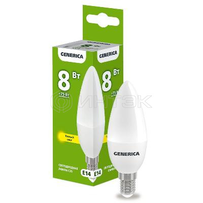 Лампа светодиодная C35 8Вт свеча 3000К E14 230В GENERICA LL-C35-08-230-30-E14-G изображение, фото