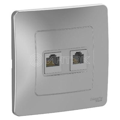 Розетка компьютерная + телефонная 2-м СП Blanca RJ45 кат.5E + RJ11 алюм. Systeme Electric BLNIS045113 изображение, фото