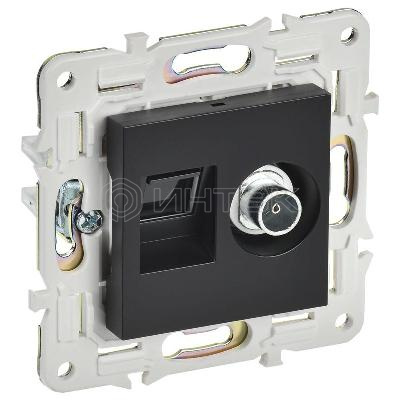 Розетка двойная TV+RJ45 кат.5E SKANDY SK-A14Bl черн. IEK SK-AK20-1-K02 изображение, фото