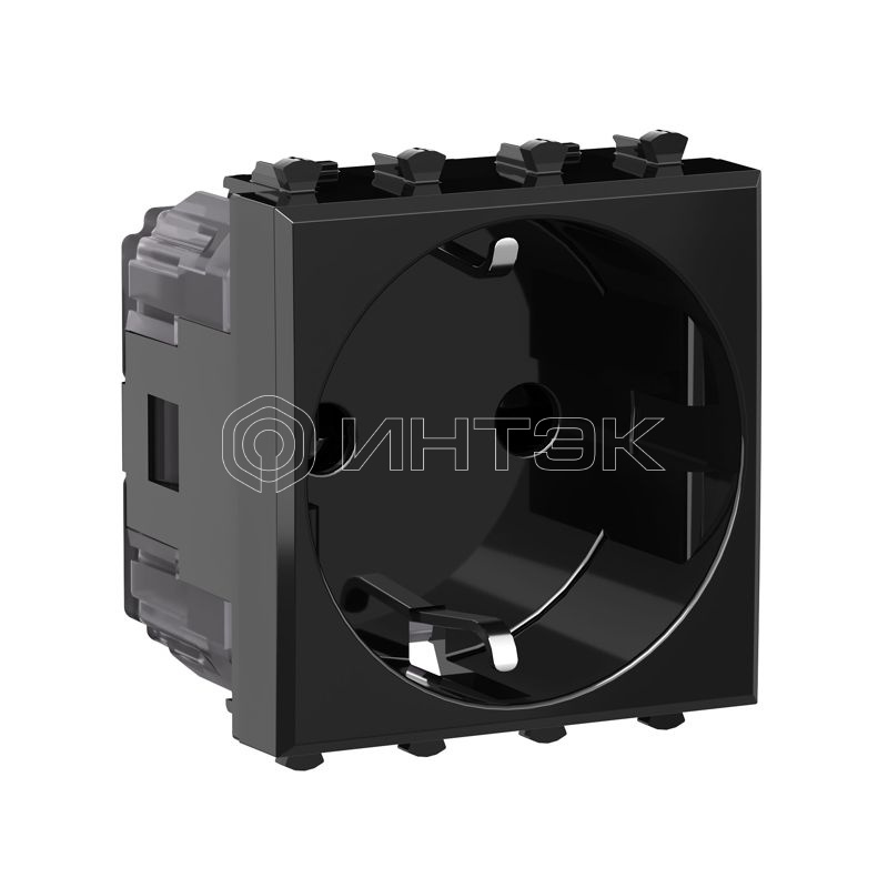 Розетка 1-м 2мод. Avanti "Черный квадрат" 16А IP20 2P+E защ. шторки черн. DKC 4402002 изображение, фото