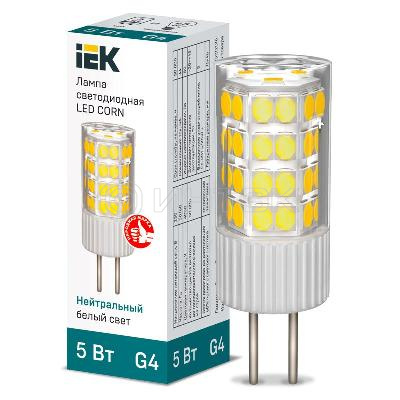 Лампа светодиодная Corn 5Вт капсульная 4000К нейтр. бел. G4 230В керамика IEK LLE-Corn-5-230-40-G4 изображение, фото