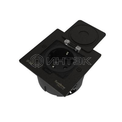 Лючок MultiDesk MDK21 с розеткой 2P+E 16А 250В IP44 с монтажной коробкой для стены фальшпола стола черн. матов. Systeme Electric MDK21102MBA изображение, фото