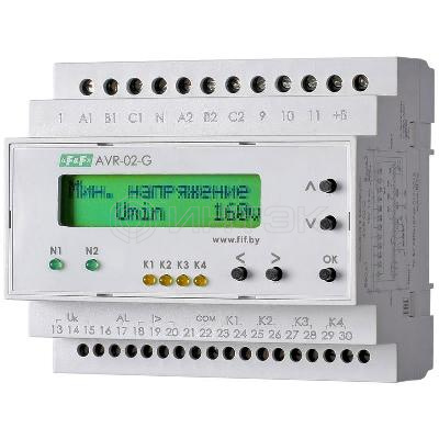 Устройство управления резервным питанием AVR-02-G (2 ввода однофункц. (для работы с генератором) ЖКИ индикатор 35мм 3х400В+N 5х8А 5P IP20 монтаж на DIN-рейке) F&F EA04.006.005 изображение, фото