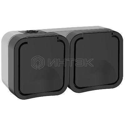 Розетка 2-м ОП TORS 16А IP55 TS122 горизонт. с заземл. с крышкой графит IEK TS-R26-16-55-G-K53 изображение, фото