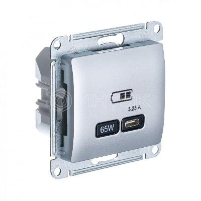 Розетка USB Glossa тип C 65Вт QC PD высокоскор. ЗУ механизм алюм. Systeme Electric GSL000327 изображение, фото