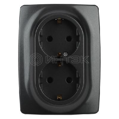 Розетка 2-м СП Эра12 12-2106-05 16А IP20 16AX 250В 2х2P+E Schuko антрацит Эра Б0031232 изображение, фото