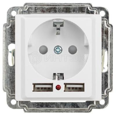 Розетка 1-м СП Accent 6-410-01 16А IP20 250В P+E Schuko защ. шторки + 2хUSB бел. Intro Б0063689 изображение, фото