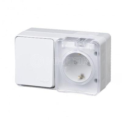 Блок ОП AtlasDesign PROFI IP54 (розетка 1-м 16А заземл. защ. шторки + 1-кл. выключатель 10А) бел.  Systeme Electric ATN540170 изображение, фото